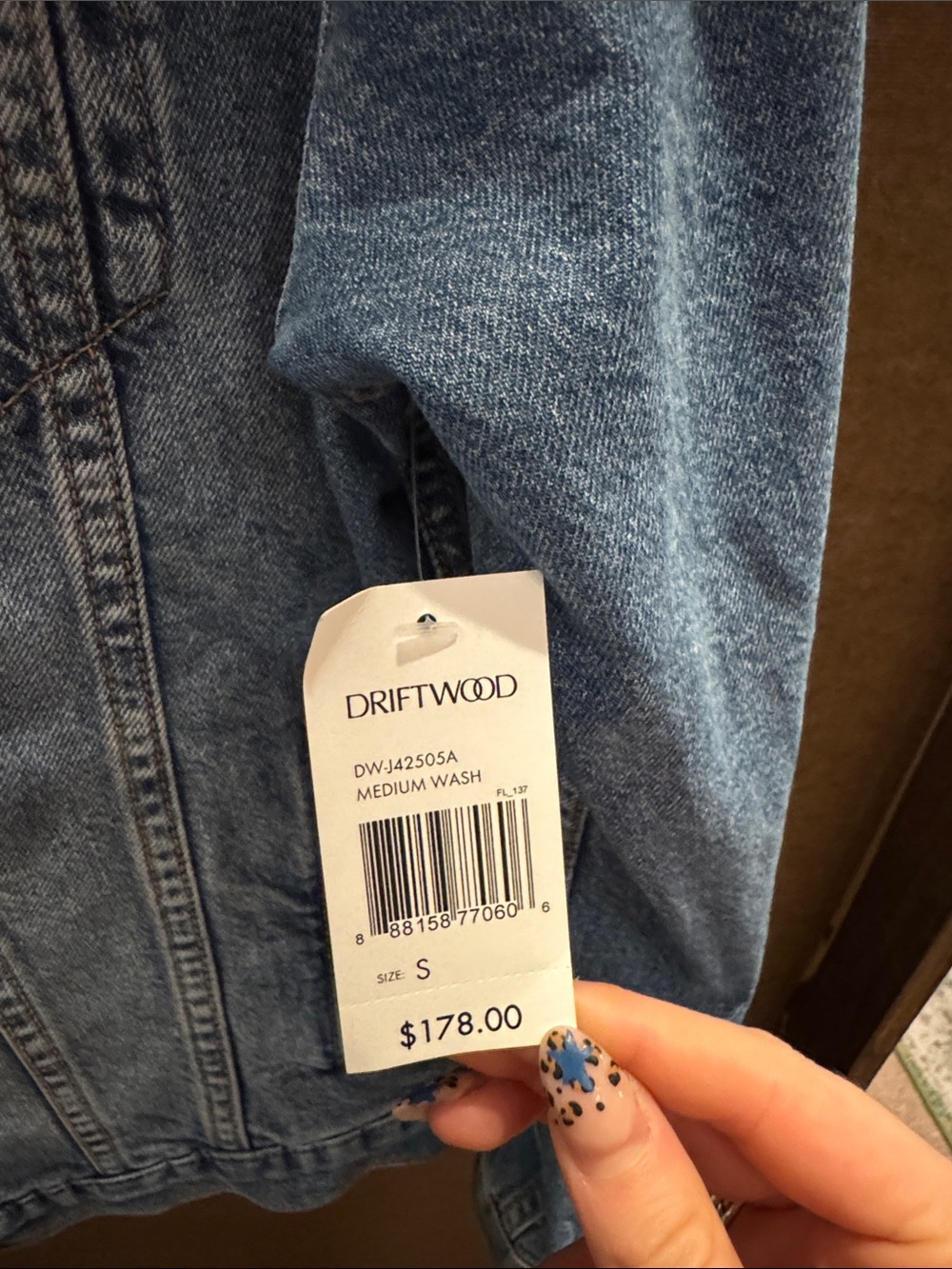 DRIFTWOOD Denim Jacket with Sunset Embroidered Back - Blue/Yellow/Rust - Picture 4 of 5
